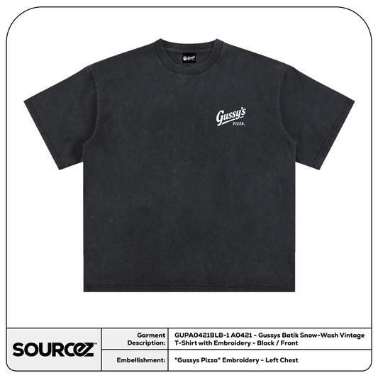 A0421 - Gussys Batik Snow-Wash Vintage T-Shirt with Embroidery - Black / Adult