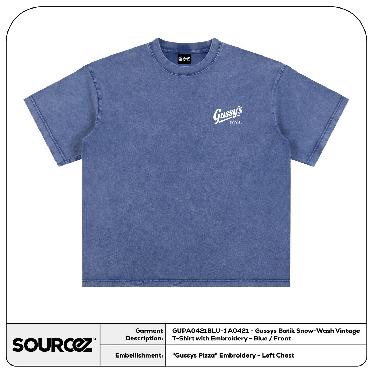 A0421 - Gussys Batik Snow-Wash Vintage T-Shirt with Embroidery - Blue / Adult