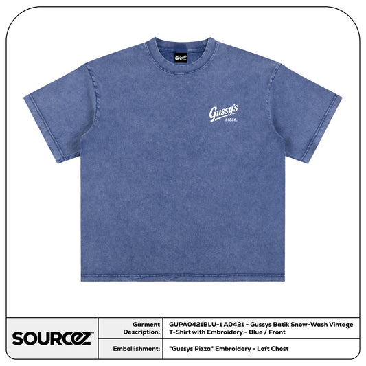 A0421 - Gussys Batik Snow-Wash Vintage T-Shirt with Embroidery - Blue / Adult