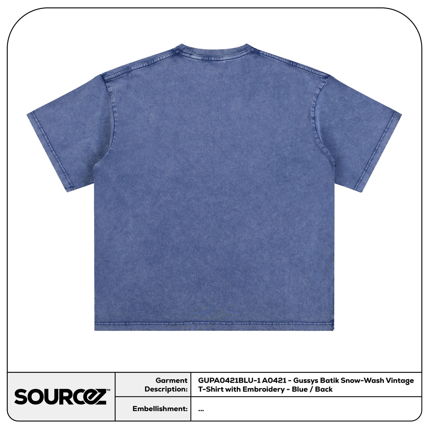 A0421 - Gussys Batik Snow-Wash Vintage T-Shirt with Embroidery - Blue / Adult