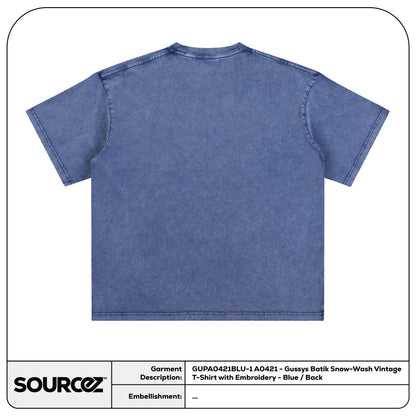 A0421 - Gussys Batik Snow-Wash Vintage T-Shirt with Embroidery - Blue / Adult