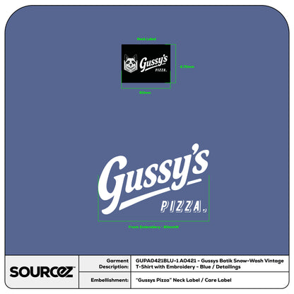 A0421 - Gussys Batik Snow-Wash Vintage T-Shirt with Embroidery - Blue / Adult
