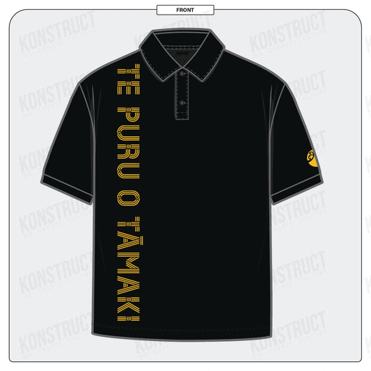 Ngati Whatua Orakei D1 Black NWO Yel Set Sleeve Polo / Adult