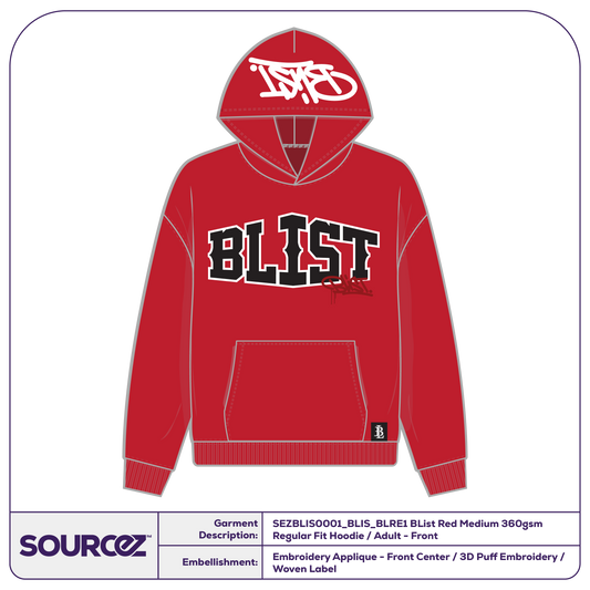 BList BList Red Medium 360gsm Regular Fit Hoodie / Adult