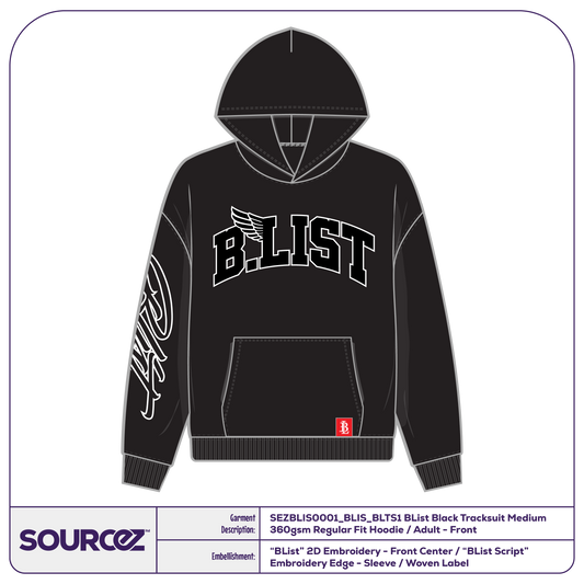BList Black Tracksuit Medium 360gsm Regular Fit Hoodie / Adult