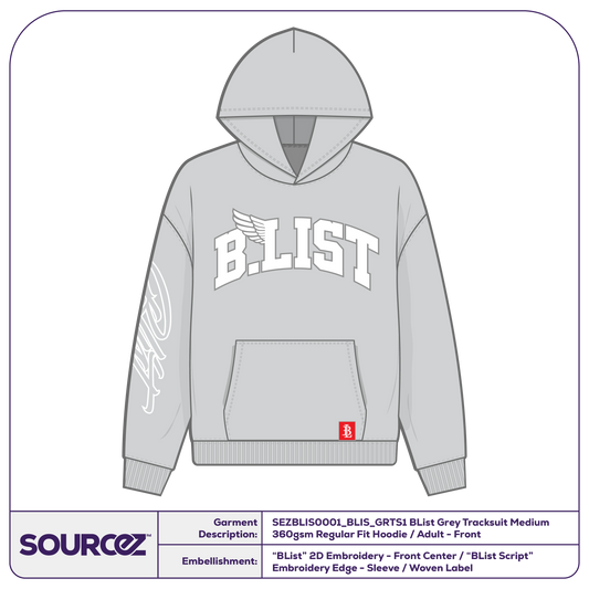 BList Grey Tracksuit Medium 360gsm Regular Fit Hoodie / Adult