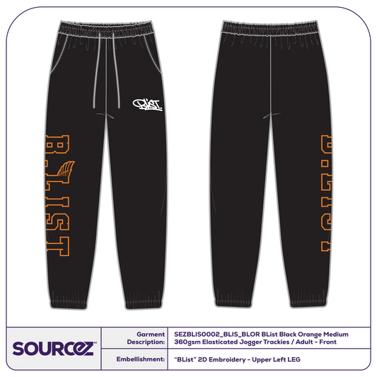 BList Black Orange Medium 360gsm Elasticated Jogger Trackies / Adult