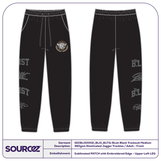 BList Black Tracksuit Medium 360gsm Elasticated Jogger Trackies / Adult