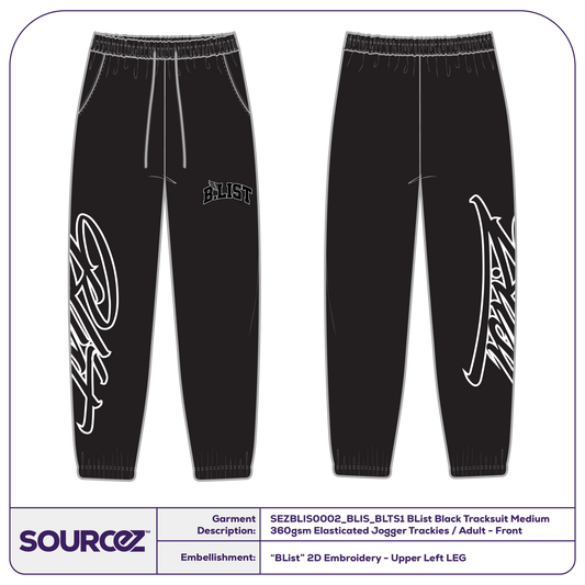 BList Black Tracksuit Medium 360gsm Elasticated Jogger Trackies / Adult