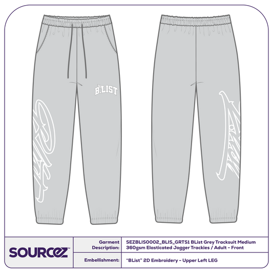 BList Grey Tracksuit Medium 360gsm Elasticated Jogger Trackies / Adult