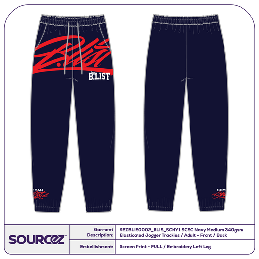 BList SCSC Navy Medium 360gsm Elasticated Jogger Trackies / Adult
