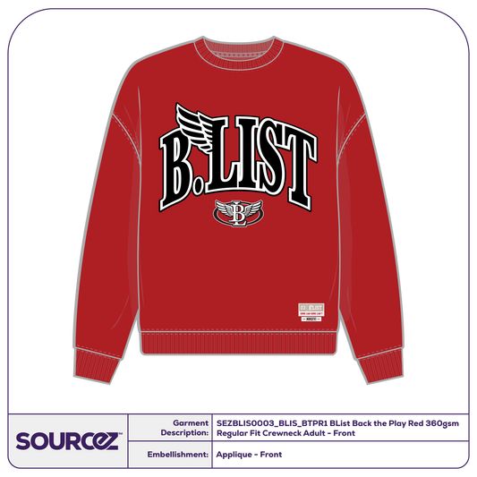 BList Back the Play Red 360gsm Regular Fit Crewneck / Adult