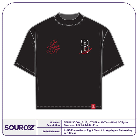 BList 10 Years Black 305gsm Oversized T-Shirt - Adult
