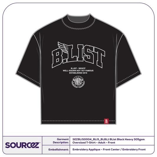 BList BList Black Heavy 305gsm Oversized T-Shirt - Adult