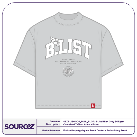 BList BList Grey 305gsm Oversized T-Shirt - Adult