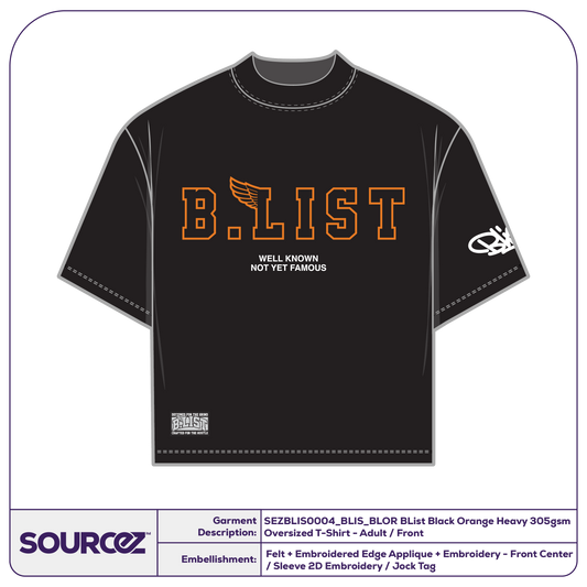 BList Black Orange Heavy 305gsm Oversized T-Shirt - Adult