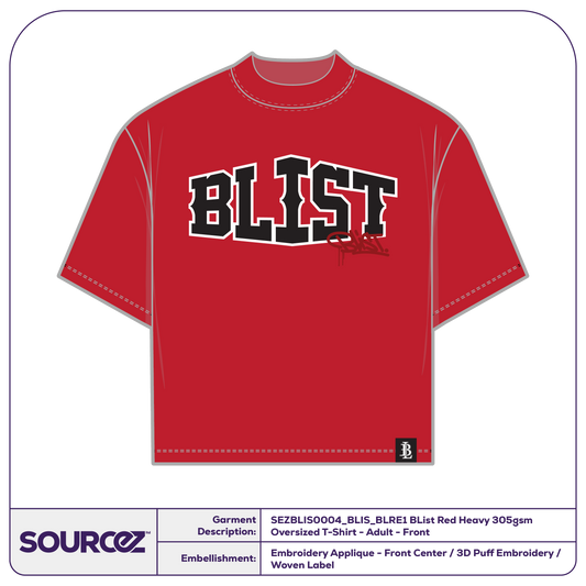 BList BList Red Heavy 305gsm Oversized T-Shirt - Adult
