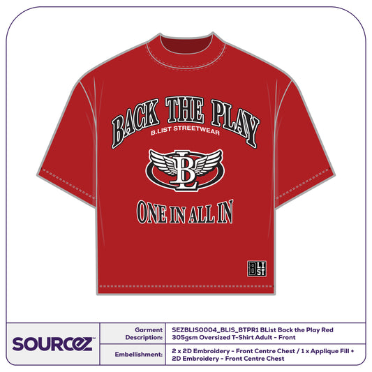 BList Back the Play Red 305gsm Oversized T-Shirt - Adult