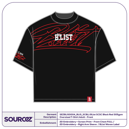 BList SCSC Black Red 305gsm Oversized T-Shirt - Adult