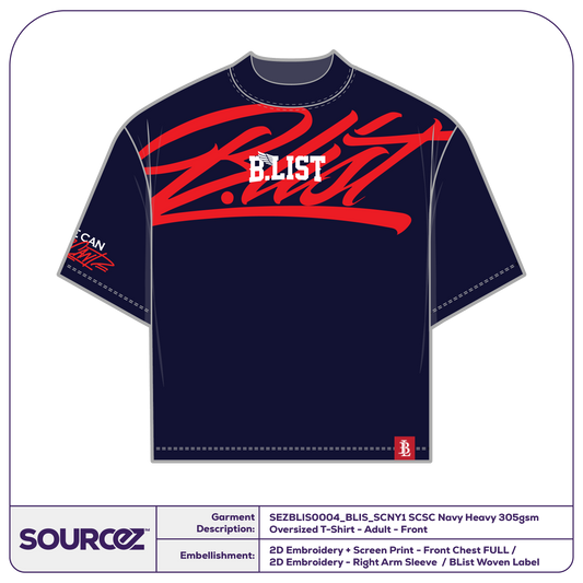 BList SCSC Navy Heavy 305gsm Oversized T-Shirt - Adult