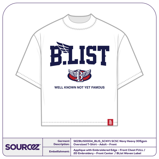 BList White Navy Heavy 305gsm Oversized T-Shirt - Adult