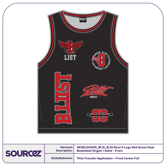 BList 5 Logo Red Street Style Basketball Singlet / Adult