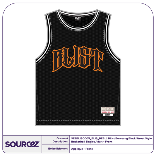 BList Berosong Black Street Style Basketball Singlet / Adult