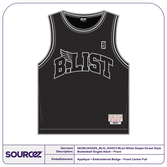 BList White Staple Street Style Basketball Singlet / Adult