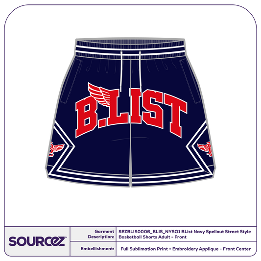 BList Navy Red Street Style Basketball Shorts / Adult