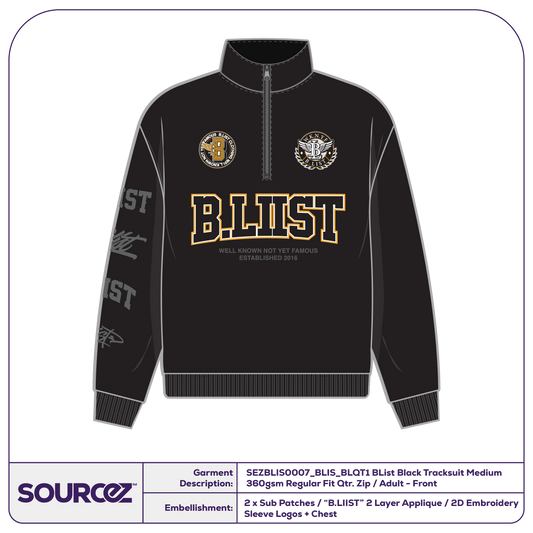 BList Black Tracksuit Medium 360gsm Regular Fit Qtr. Zip / Adult