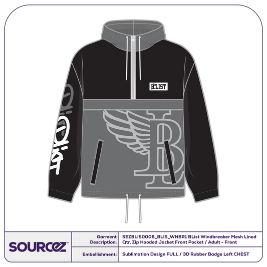 BList BList Windbreaker Mesh Lined Qtr. Zip Hooded Jacket Front Pocket / Adult