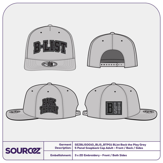 BList Back the Play Grey 5 Panel Snapback Cap / Adult