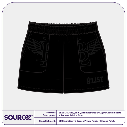 BList Black Tone 360gsm Casual Shorts w Pockets / Adult