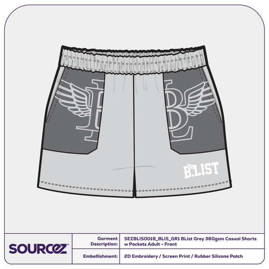 BList Grey 360gsm Casual Shorts w Pockets / Adult
