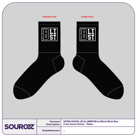 BList Black BList Box Crew Socks  / Unisex