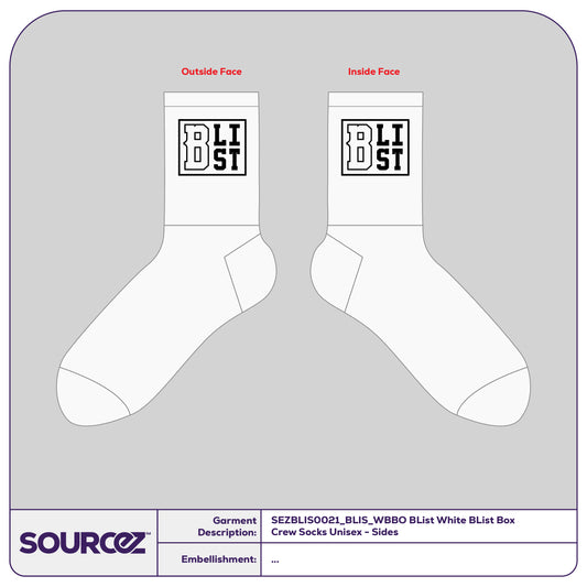 BList White BList Box Crew Socks  / Unisex