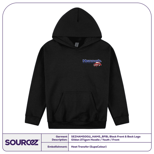 HAMS Black Front & Back Logo Gildan 271gsm Hoodie / Youth