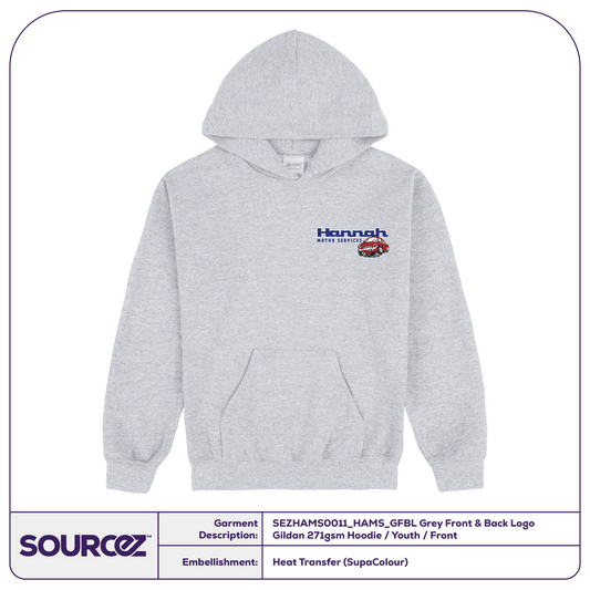 HAMS Grey Front & Back Logo Gildan 271gsm Hoodie / Youth