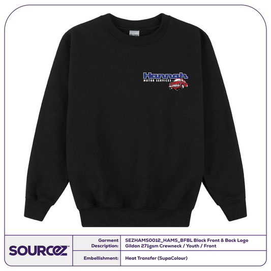 HAMS Black Front & Back Logo Gildan 271gsm Crewneck / Youth
