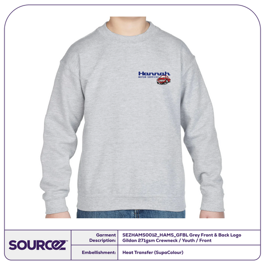 HAMS Grey Front & Back Logo Gildan 271gsm Crewneck / Youth