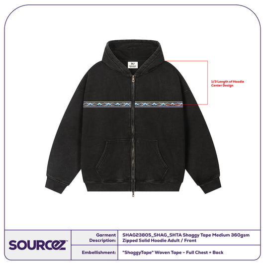 Shaggy Tape Medium 360gsm Zipped Solid Hoodie - Adult