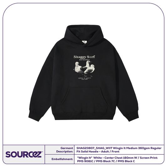 Wingin It Medium 360gsm Regular Fit Solid Hoodie - Adult
