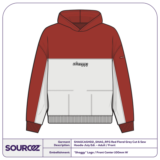 Red / Floral Grey Cut & Sew Hoodie July Edi. - Adult