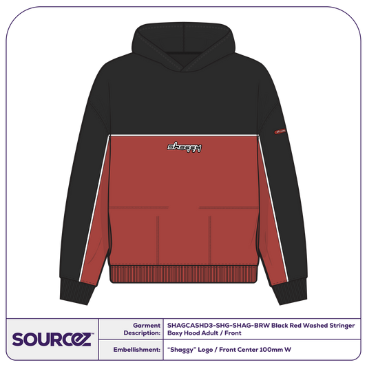 Black/Red Washed Stringer Boxy Hood - Adult / Adult