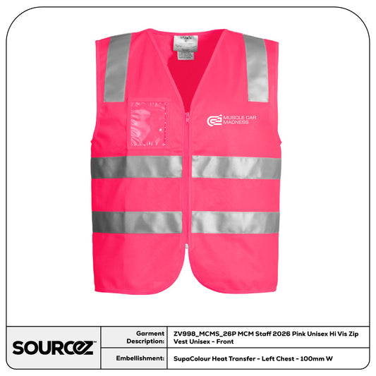 MCM Staff 2026 Pink Unisex Hi Vis Zip Vest / Unisex